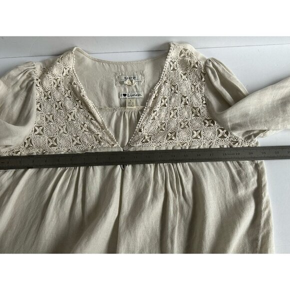 Malvin I love Linen Germany Womens Blouse L Tan‎ 100% Linen Crochet Boho Peasant - Picture 10 of 13